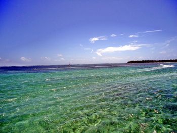 Scenic view of sea against blue sky