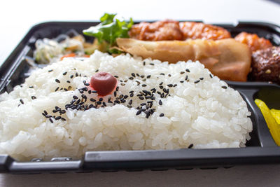 High angle view of food served in plate