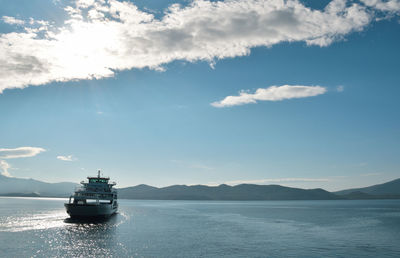 Traveling with ferry boat in calm sea waters