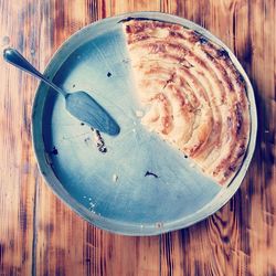 Directly above shot of bread in plate on table