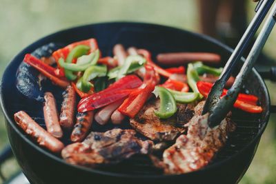 Close-up of food grilling on barbecue