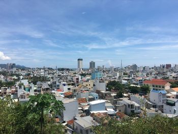 High angle view of townscape against sky