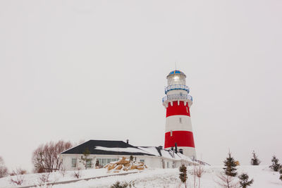 Low angle view of lighthouse against clear sky