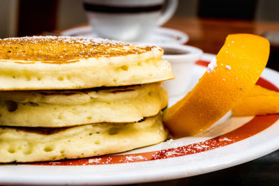 Close-up of pancakes on plate