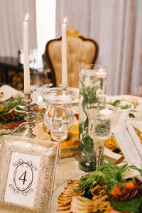 Serving and decor of a festive guest wedding table in a classic style