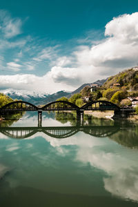 Bridge over lake against sky