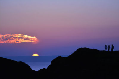 Scenic view of silhouette mountain against sky during sunset