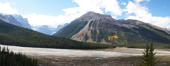 Panoramic view of landscape and mountains against sky