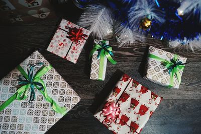 High angle view of christmas decoration on table