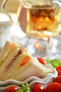 Close-up of sandwiches served on table