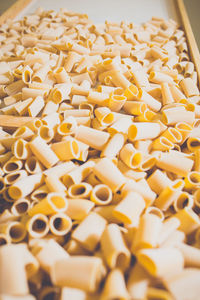 High angle view of pasta on machinery