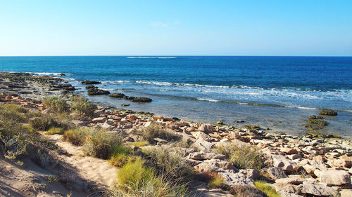 Scenic view of sea against clear sky