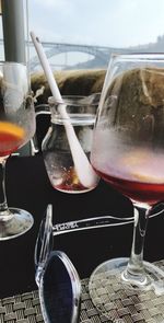 Close-up of beer glass on table