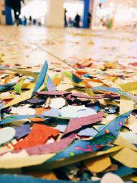 Colorful confetti fallen on floor