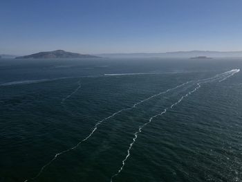 High angle view of sea against clear sky