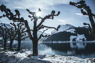 Scenic view of snowcapped mountains and lake against sky