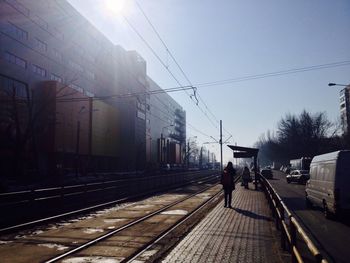 Railroad station platform against sky