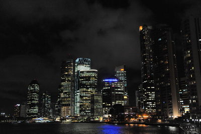 Illuminated buildings in city at night