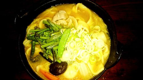 Close-up of served noodles in bowl