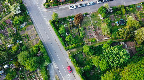 High angle view of cars on street in city