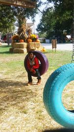 Boy playing in playground