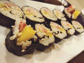 Close-up of served food in plate