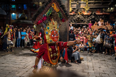 High angle view of people in temple
