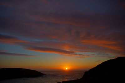 Scenic view of sea against dramatic sky during sunset