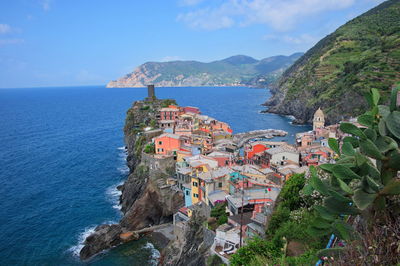 High angle view of scenic mediterranean town - cinque terre, corniglia, italy