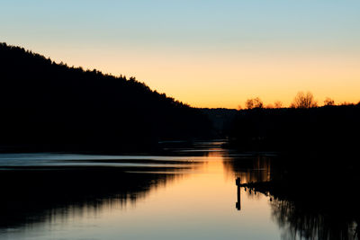 Scenic view of lake against sky during sunset
