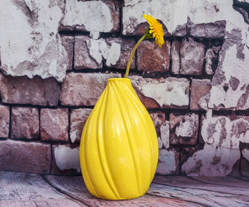 Close-up of yellow paint on wall