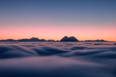 Sea of clouds in motion above salzburg, austria.