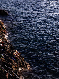 High angle view of person swimming in sea