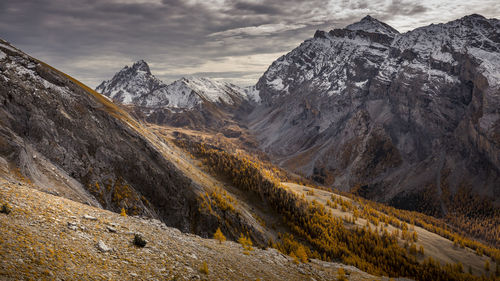 Scenic view of snowcapped mountains against sky