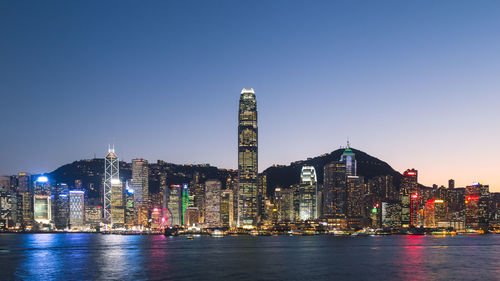 Illuminated buildings in city at night