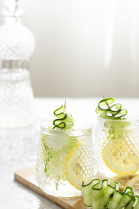 Close-up of fruit in glass on table