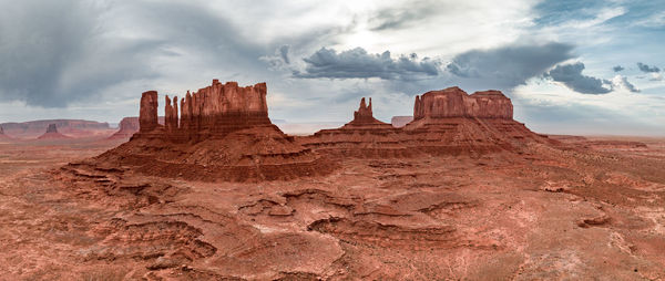 Aerial view of the rock formations in the monument valley.
