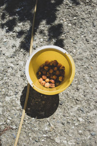 High angle view of breakfast on table