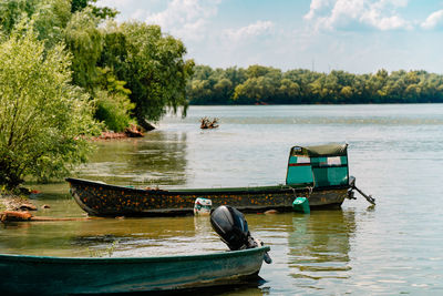 Fishing boats on danube river shore