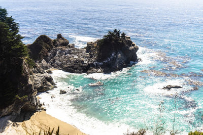 High angle view of rocks in sea