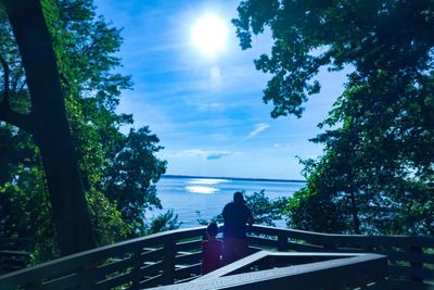 Scenic view of lake with trees in background