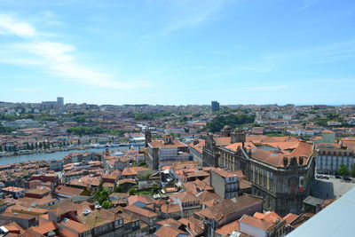 High angle view of town against sky
