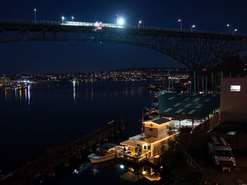 Aurora bridge and lake union at night, seattle, washington, usa