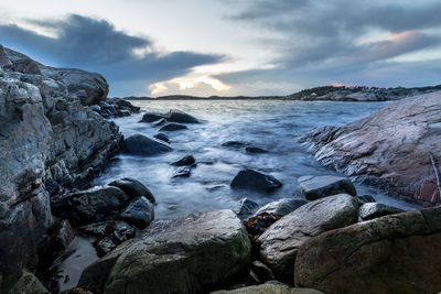 Scenic view of sea against sky during sunset