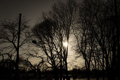 Low angle view of silhouette bare trees against sky during sunset