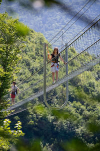 High angle view of people walking on mountain