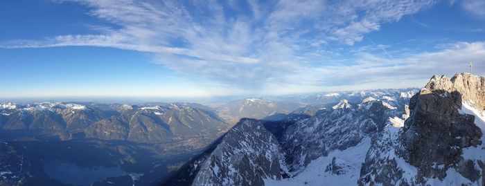 Scenic view of snowcapped mountains against sky