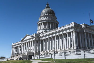 Front of the capitol, government building on a sunny day in the usa.