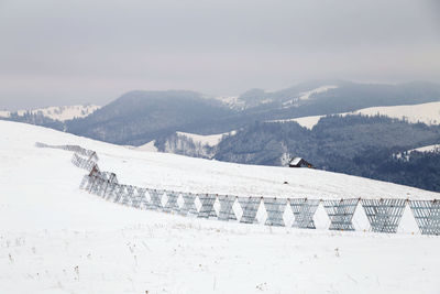 Scenic view of snow covered mountain against sky