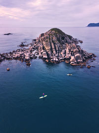 Aerial view of sup surfers ,triozerye, primorsky region, russia